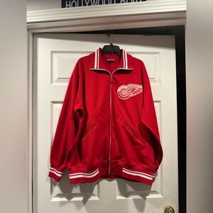 Mitchell & Ness Detroit hockey  Signed Red and White Zip-Up Jacket. size Large